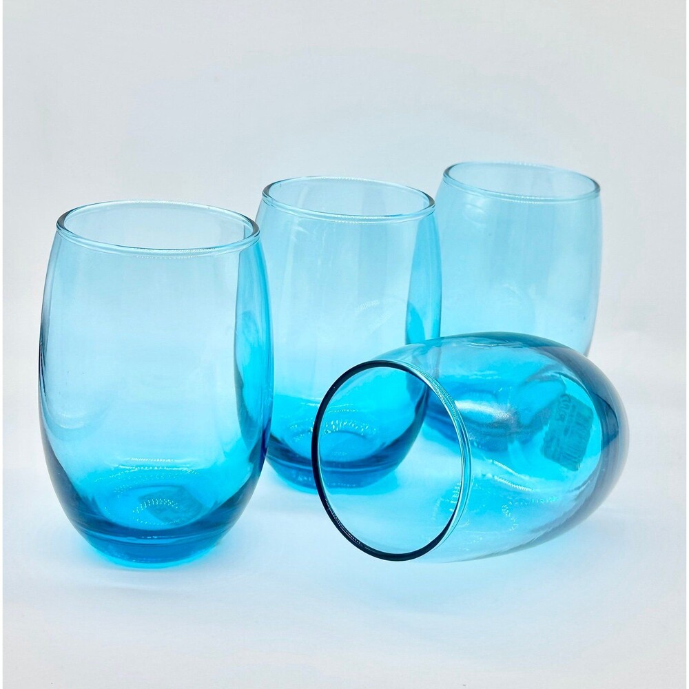 Set of 4 Cristar Mikonos Aqua Blue Stemless Wine Glasses Tumblers - Picture 4 of 7
